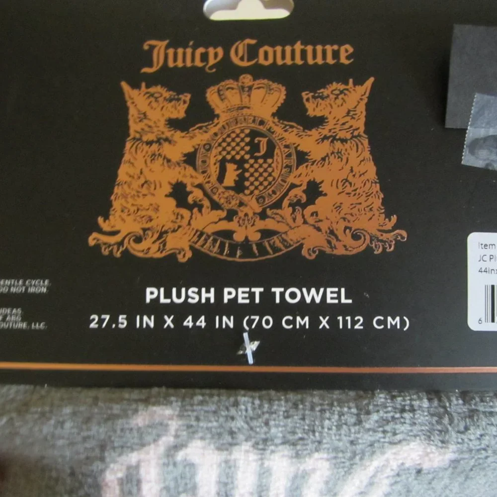 Juicy Couture Dog Paw Pink Crown Gray Plush Pet Towel Throw Blanket